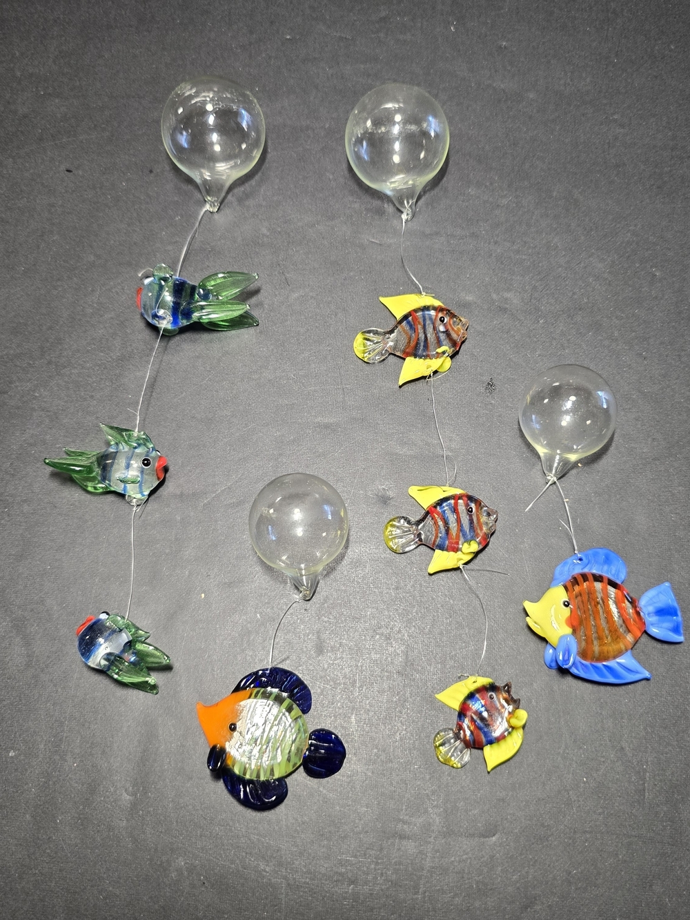 Lot of 4 LS Arts Blown Glass Floating Fish Bubble Tropical Tank Aquarium Decor